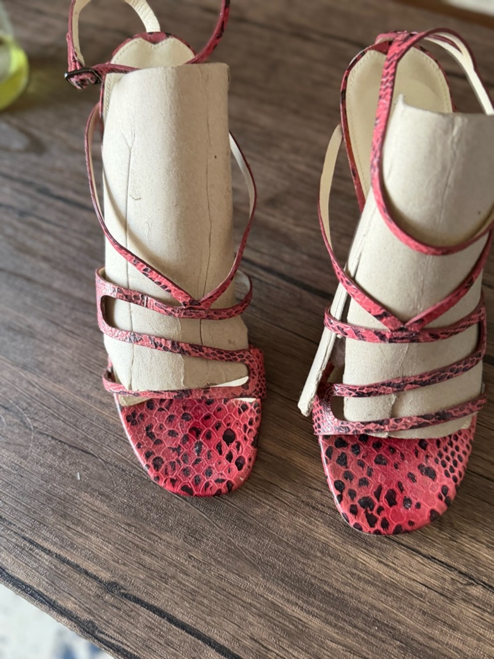 Via Spiga Pink Snake-Print Strappy Heeled Sandals - Picture 3 of 7